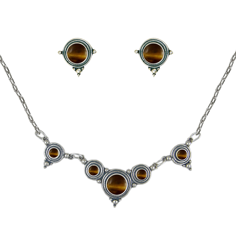 Sterling Silver Designer Necklace Earrings Set in Tiger